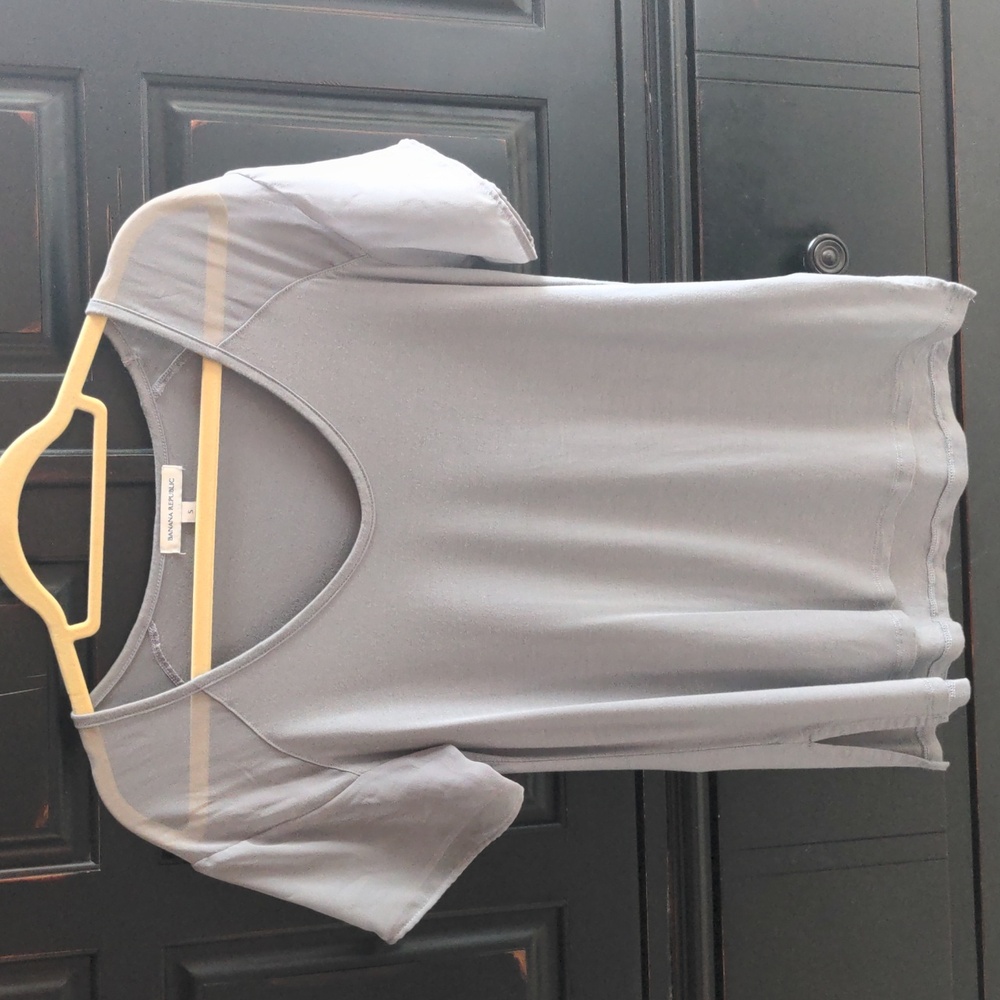 Banana Republic soft short sleeve grey tunic with mesh sleeves